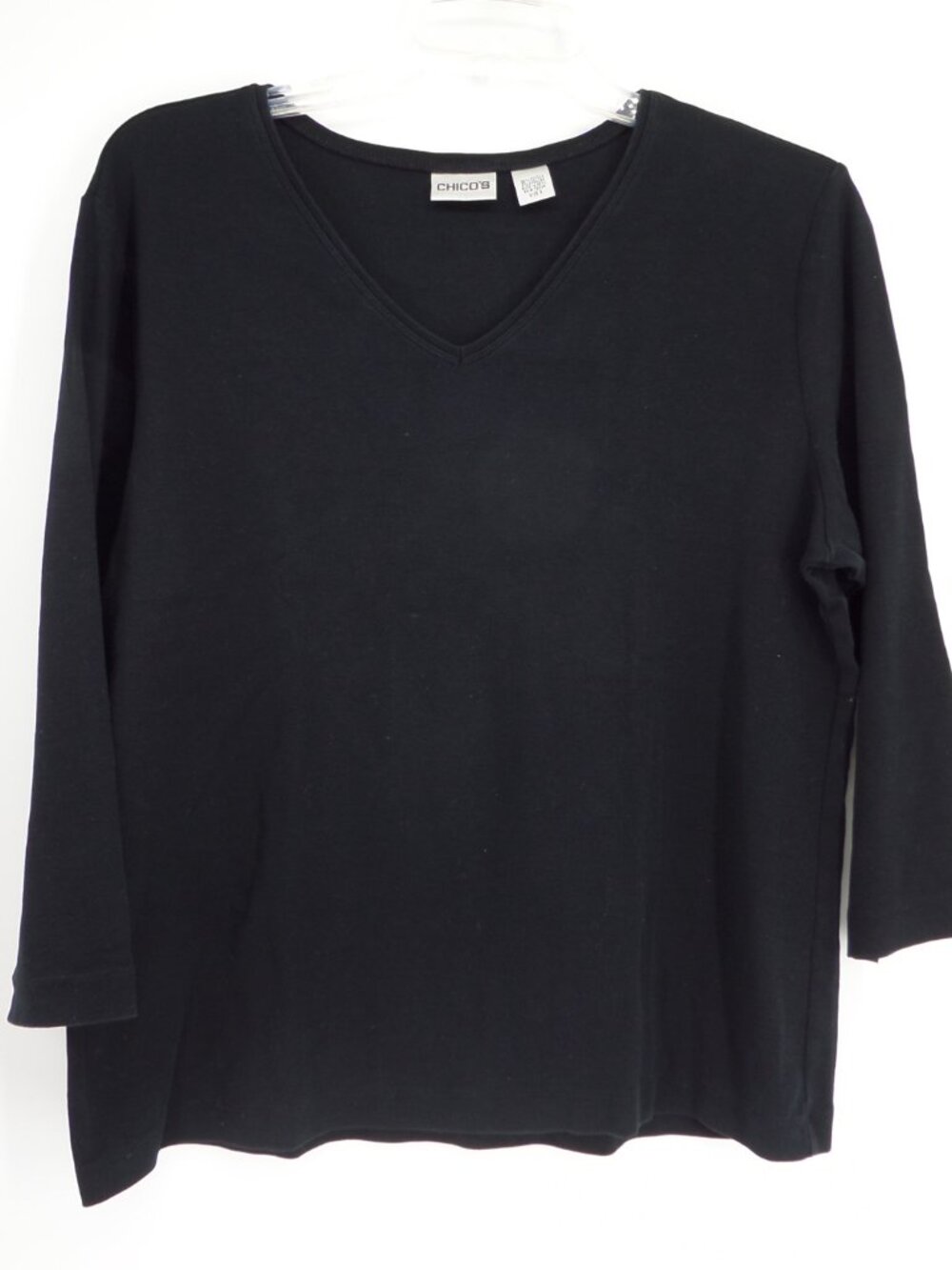 Chico's  Women's 3/4 Sleeve  V Neck Fall Black Top  Size 3 US XL